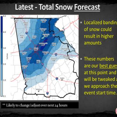 Latest predictions forecast up to 4 inches of snow