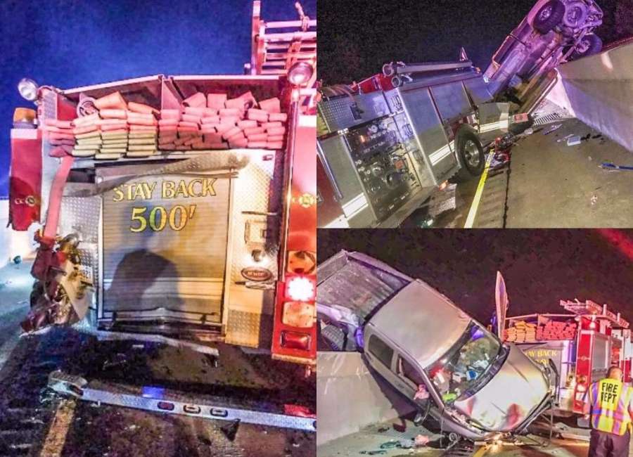 Two hospitalized after driver collides with fire truck on interstate