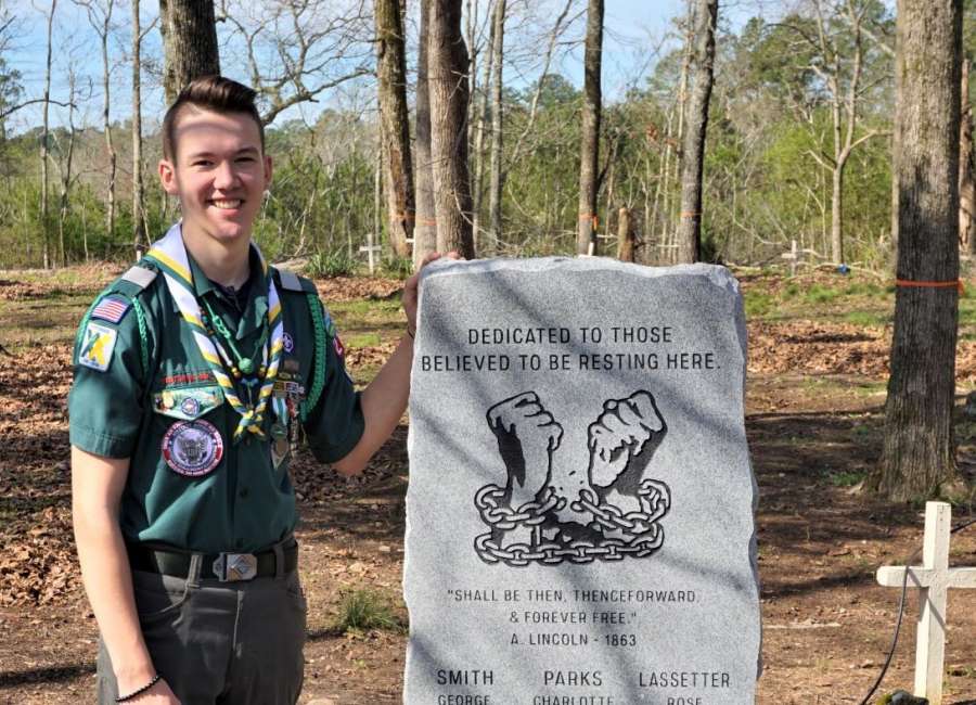 Eagle Scout places monolith marking slave graves at Cokes Chapel
